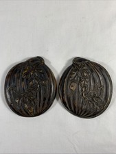 2 Antique 18th-19th C Chinese Qing Dinasty Wood & Lacquer Carved Lids - Complete