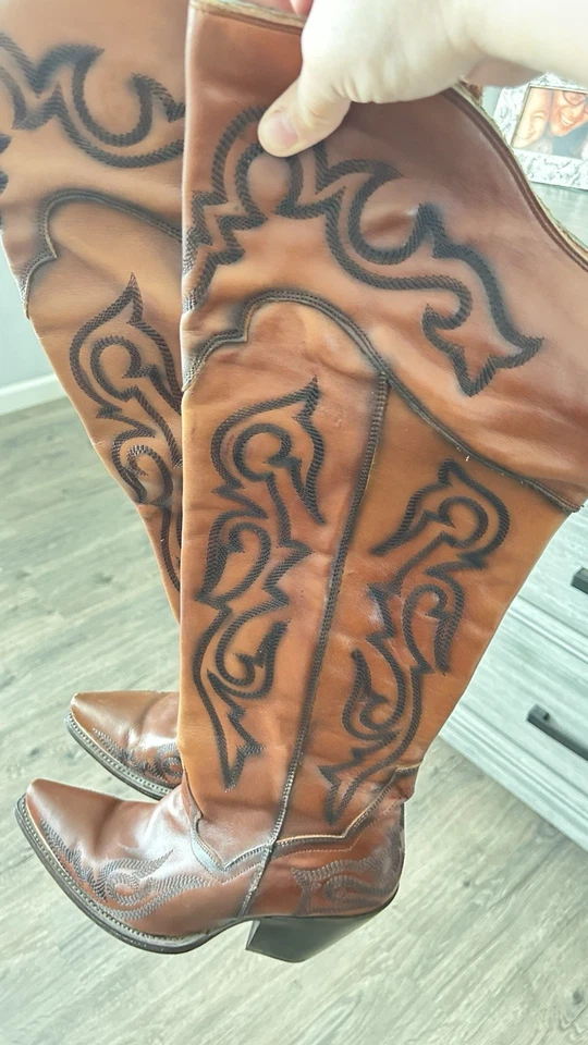 Tony Lama Women's Knee High Boots Brown Leather, Size 9.5 D - Image 2 of 2