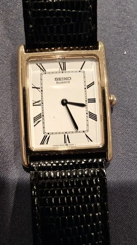 Seiko Tank Watch Men 26mm White Dial Gold Tone Rectangle