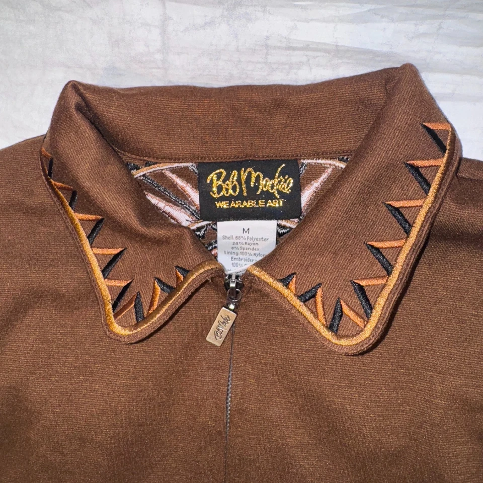 Conjunto de Conjunto Camisa Chaqueta Pantalones Vintage Bob Mackie Usable Arte Marrón Talla Mediana Foto 3 de 4