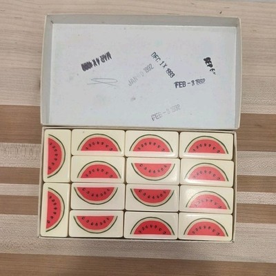 Puremco Marblelike Dominoes White Standard Double 6 WATERMELON No 616 Vintage