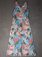 Talbots Maxi Dress L Floral Knit Stretch Tropical Sleeveless Sun Casual Vacation
