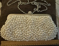 Pearl Beaded Purse Clutch Shoulder Bag White Ivory Evening Wear