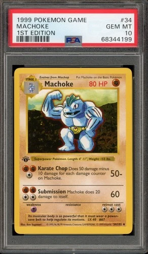 Pokemon Machoke Base Set Shadowless 1st Edition #34 PSA 10 Gem Mint