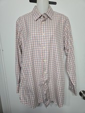 David Donahue Dress Shirt Mens 16.5-32/33 Plaid Trim Fit Button Up Preppy
