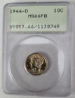 1944-D Silver Mercury Dime 10C PCGS MS66 FB Full Bands Rattler