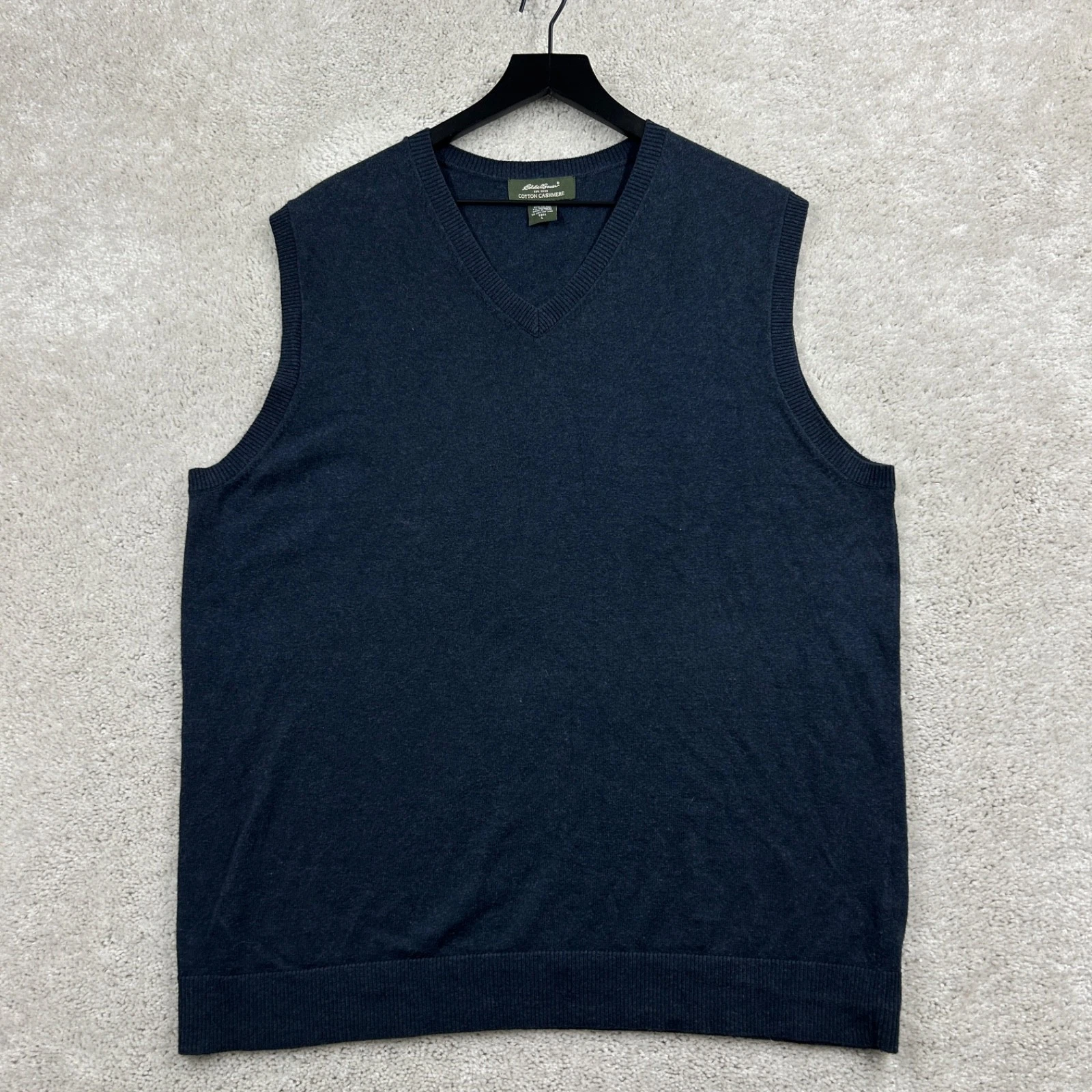 Eddie Bauer Sweater Vest Mens Size Large Tall Blue V neck Cotton Cashmere