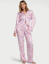 NWT Victoria  s Secret Glazed Satin Pajama Set Chalk Rose  Red Bows Size S Reg