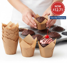 200 Natural Tulip Cupcake Liners Unbleached Parchment Muffin Wrappers Greaseproo