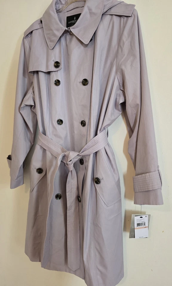 London Fog Lavender Double Breasted Raincoat 2X  NWT Removable Hood Belt Msrp220 - Image 4 of 4