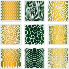9PCS 12 Inch Animal Print Stencils for Painting on Wood Wall Fabric, Large Safa