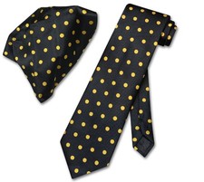 Vesuvio Napoli BLACK with YELLOW Polka Dots NeckTie Handkerchief Matching Tie