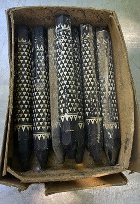 Vintage Industrial Lumber Marking Crayons Black Hexagonal Made in USA Box of 7