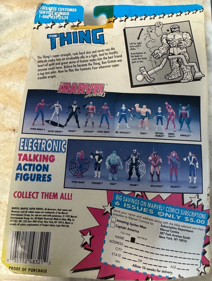 1992 Marvel superheroes Fantastic Four The Thing pulverizing punch carded - Image 2 of 2