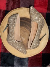 FASHION Heels Gold Glitter Stiletto Pointed Toe Slip On Synthetic Pumps Women