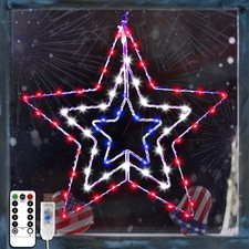 Red White and Blue Star 70 LED Lights With Remote 4th of July Window Decorations
