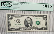 *Star 2009 $2 Federal Reserve STAR Note Dallas Fancy Lower Serial PCGS Gem 65PPQ