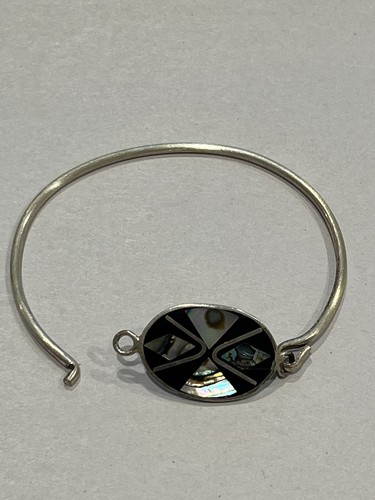 Vintage Abalone Shell Bracelet Alpaca Mexico Jewelry - Picture 3 of 10