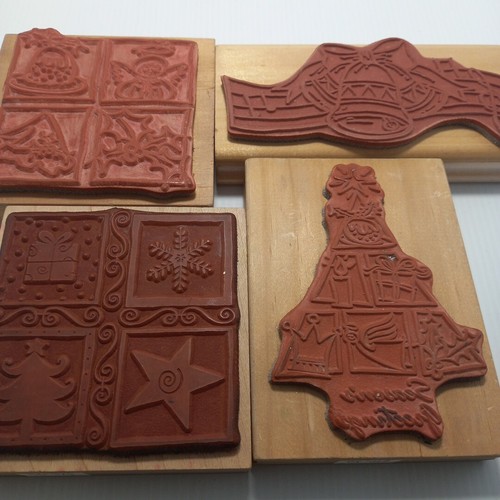 Lot X 4 Large Christmas Wood Mounted Rubber Stamps - Picture 6 of 11