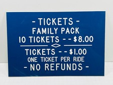 vtg Carnival Circus Midway Plastic Ride game Ticket Sign COOL #1