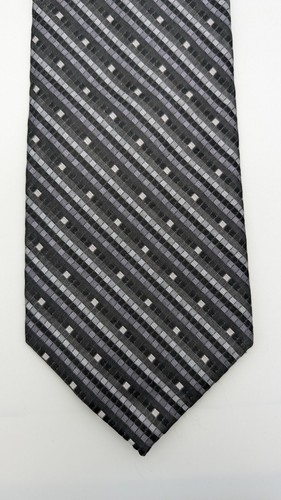 Joseph & Feiss International 100% Silk Black Grey White Striped Neck Tie NEW - Picture 4 of 9