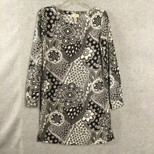 Loft Outlet Dress Women's XS White Black Floral Long Sleeve Shift Pullover New