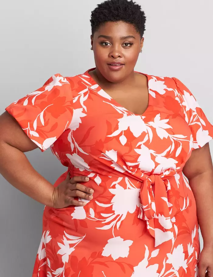 NEW LANE BRYANT PLUS SIZE STARFISH CORAL KNOT WAIST MIDI DRESS SZ