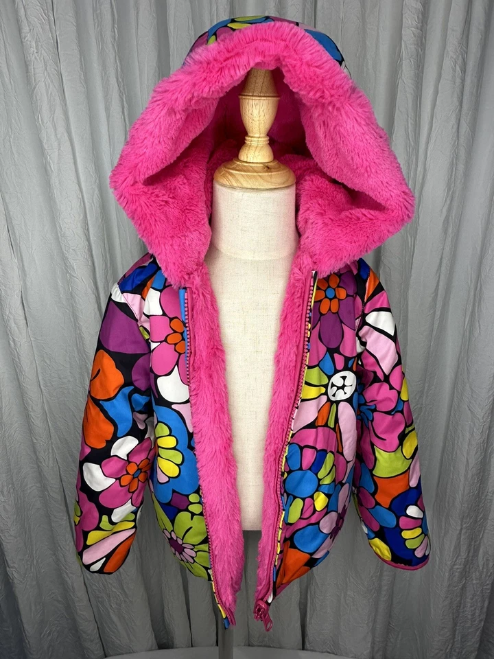 Hanna Andersson Girls Pink REVERSIBLE Puffer Jacket w Hood 100cm (us Sz 4) - Image 3 of 4