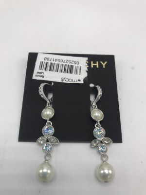 $48 Givenchy silver tone crystal & pearl drop earrings GO51