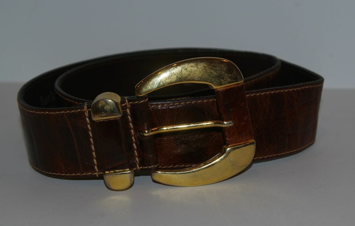 Ceinture FURLA Marron – Cuir Gaufré Effet Crocodile, Taille M, Très Bon état