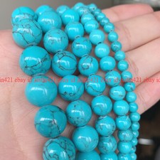 Genuine 6/8/10/12mm Natural Blue Turquoise Gemstone Round Loose Beads 15" AAA 