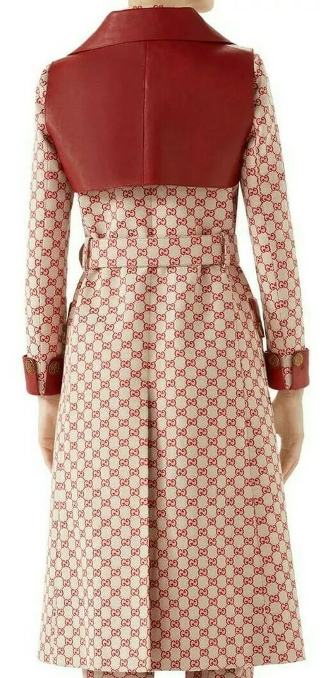 GG-JACQUARD COTTON-BLEND CANVAS TRENCH COAT WITH LEATHER TRIM