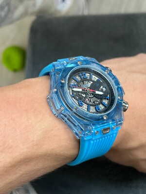 KIMSDUN Skeleton Sport Watch 3 Dials Quartz Calendar Wristwatch Transparent