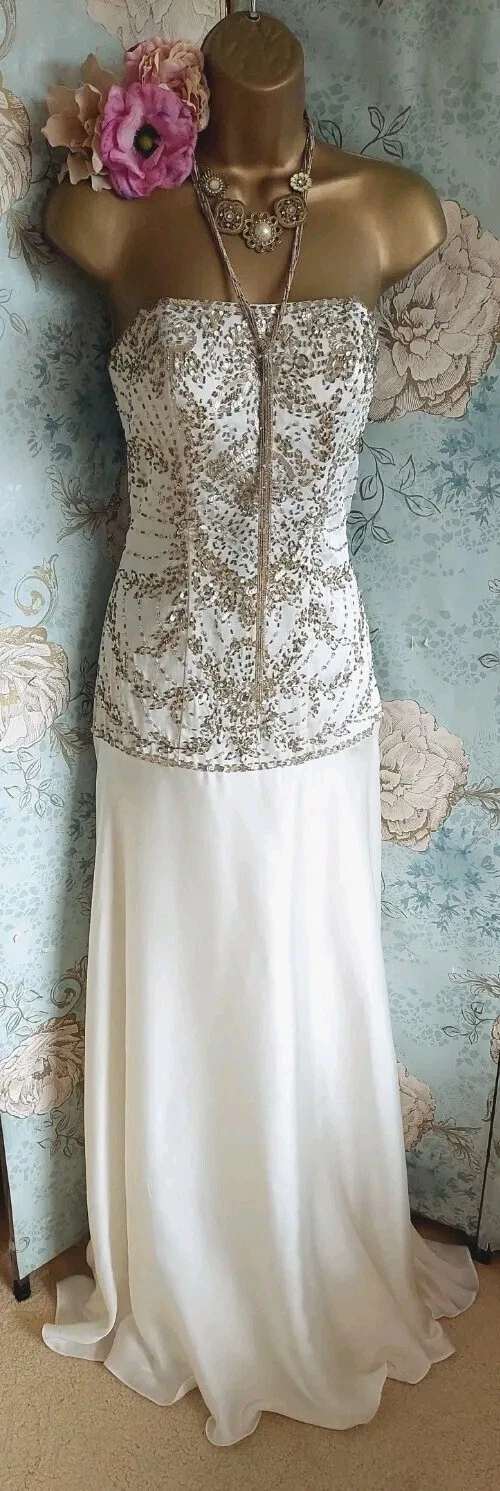 OFF WHITE Abito da ballo da sera Sue Wong avorio oro anni '20 sposa gatsby matrimonio 8