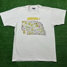 Vintage 1988 Nebraska Map T-Shirt "The Good Life" Size Large Screen Stars USA