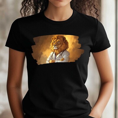 Frauen T-Shirt Löwe als Arzt Motiv Baumwolle Größe S bis 3XL