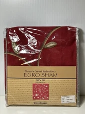 World Market Pillow Sham Euro Mumm’s Crewel Embroidery 26”x 26” Cotton New
