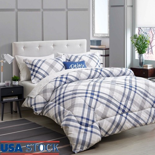8-Piece Twin Comforter Set Soft Microfiber Sheet Shams Decorative Pillow Plaid