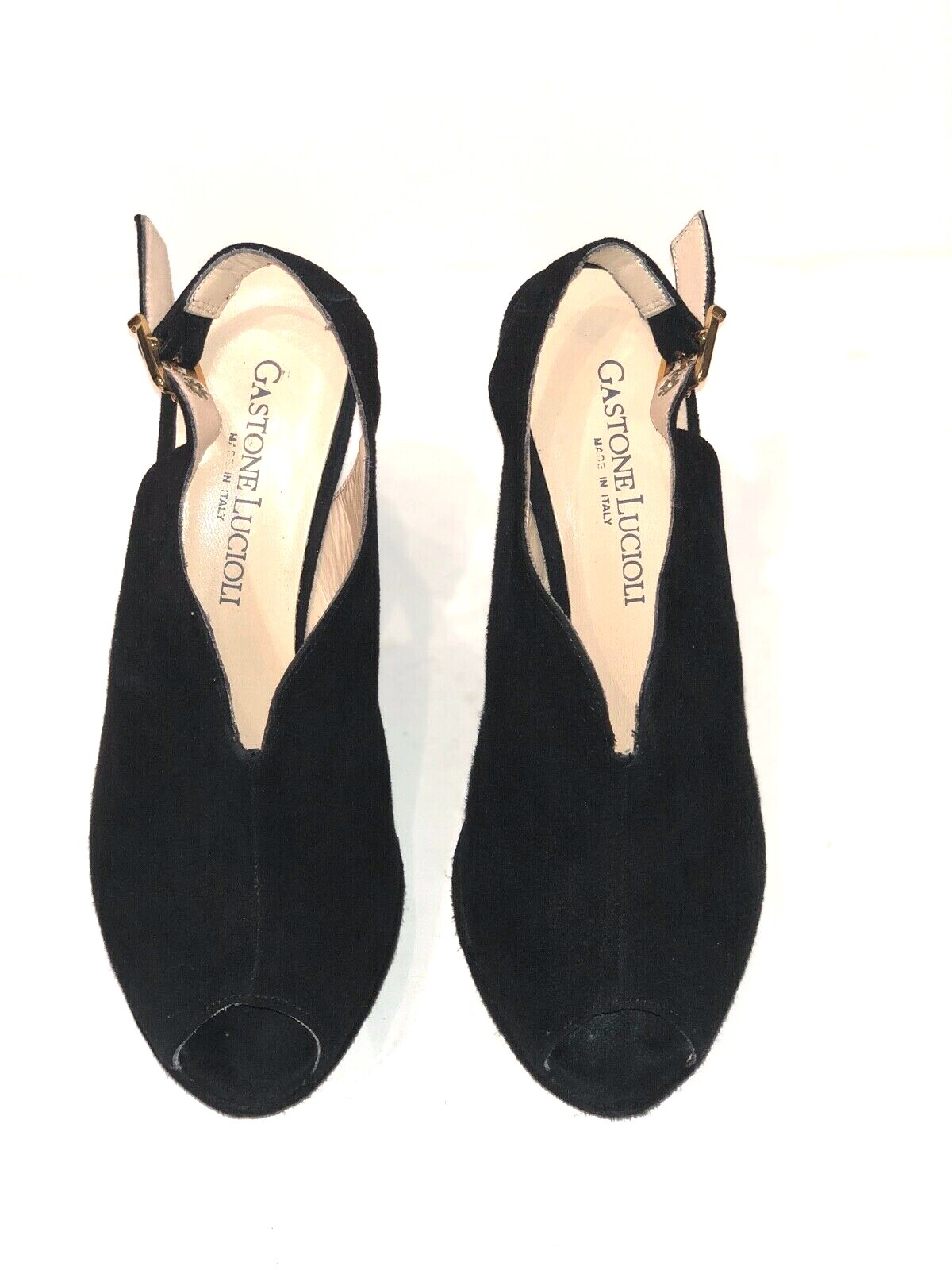 Gastone Lucioli Black Suede Peep Toe Platform Pumps Italy Size 35