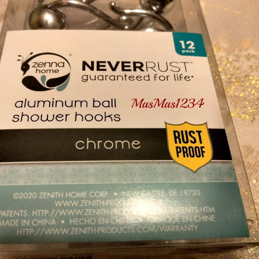 NEW Zenna Home NeverRust Aluminum Ball Shower Hooks 12 Pack Fast