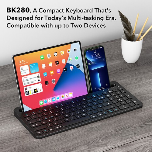 Rechargeable Built-in Cradle Wireless Bluetooth Keyboard for Windows iOS Android - Picture 7 of 13