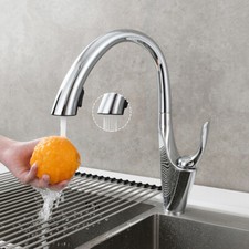 Modern Kitchen Faucets with Pull Out Sprayer Tap Single Handle Brass Chrome