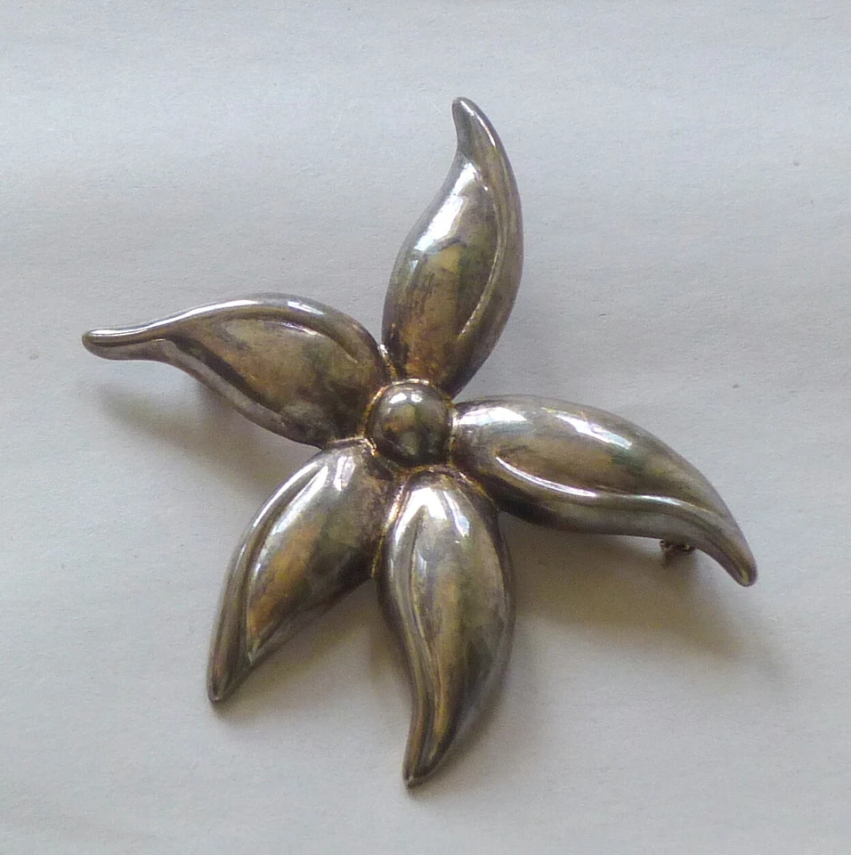 Broche prendedor 21 gramos plata 925 plumeria hawaiana 5 pétalos flor largo 3"