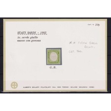 SARDEGNA 1862 5 CENTESIMI VERDE GIALLASTRO N.13Da G.I MNH** FIRMATO G. BOLAFFI