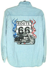 Vintage Denim Shirt Jerzees Route 66 Motorcycle Wild Ride Chambray grunge M