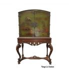 Antique Oriental Asian Chinoiserie Green Display Cabinet Stand w Cabriole Legs
