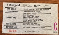 Vintage Disneyland 40c "C" Adult Admission 5 Lands Free Shipping