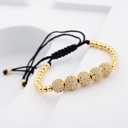 24kt Gold Plated Micro Pave Bracelet Men Women Braiding Macrame Men Women Bangle - Picture 20 of 72