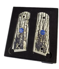 1911 Gun Grips Acrylic "Faux" Mammoth Bark full-size with Blue Colt Medallions