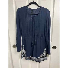 Romeo & Juliet Women Romper Long Bell Sleeve Embroidered Lined Navy Blue Size M